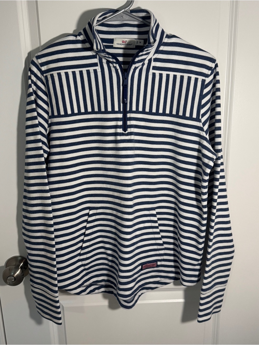 Vineyard Vines Navy and White Striped Half-Zip Pullover